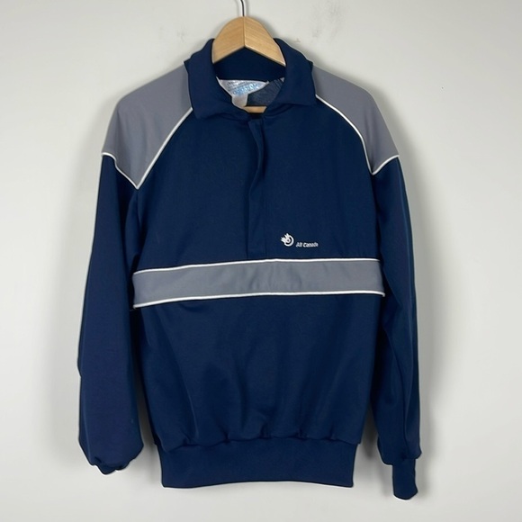 Adidas Vintage 80s 1/2Zip Pullover - Blue and Grey, Size Medium - Picture 1 of 8